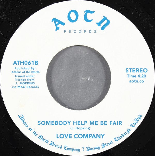 Love Company – Love Tempo (7", Athens Of The North, 2018) Back Cover