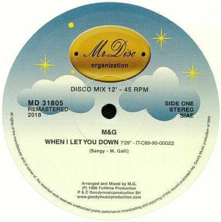 M & G - When I Let You Down (12", Num, RM) on Mr. Disc Organization at Further Records