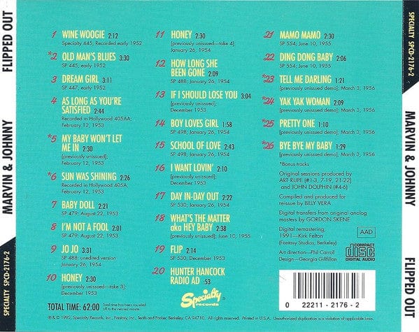 Marvin & Johnny – Flipped Out (CD, Specialty, 1992) Back Cover