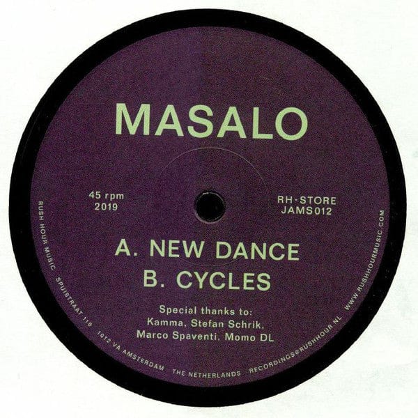 Masalo – New Dance / Cycles (12", Rush Hour Store Jams, 2019) Back Cover