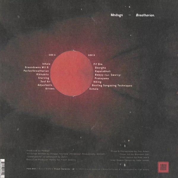 Mndsgn – Breatharian. (LP, Fresh Selects, 2015) Back Cover