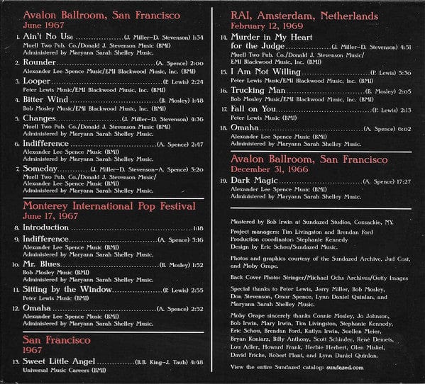 Moby Grape – Live (Historic Live Moby Grape Performances 1966-1969) (CD, Sundazed Music, 2010) Image 5