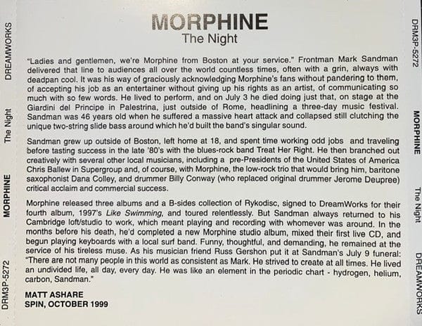 Morphine – The Night (CD, DreamWorks Records, 2000) Image 3