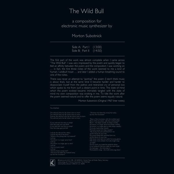 Morton Subotnick - The Wild Bull (LP) Karlrecords Vinyl 4024572743383