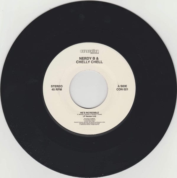 Nerdy B & Chelly Chell – He's Incredible (7", Conception Records, 2021) Front Cover