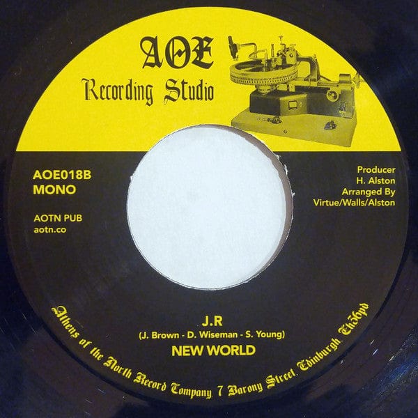 New World – World Today / J.R (7", AOE, 2016) Back Cover