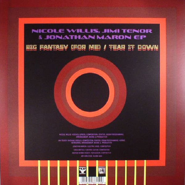 Nicole Willis Jimi Tenor Jonathan Maron – Big Fantasy (For Me) / Tear It Down (12", Persephone Records, 2017) Back Cover
