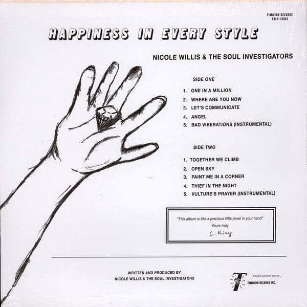 Nicole Willis The Soul Investigators – Happiness In Every Style (LP, Timmion Records, 2015) Back Cover