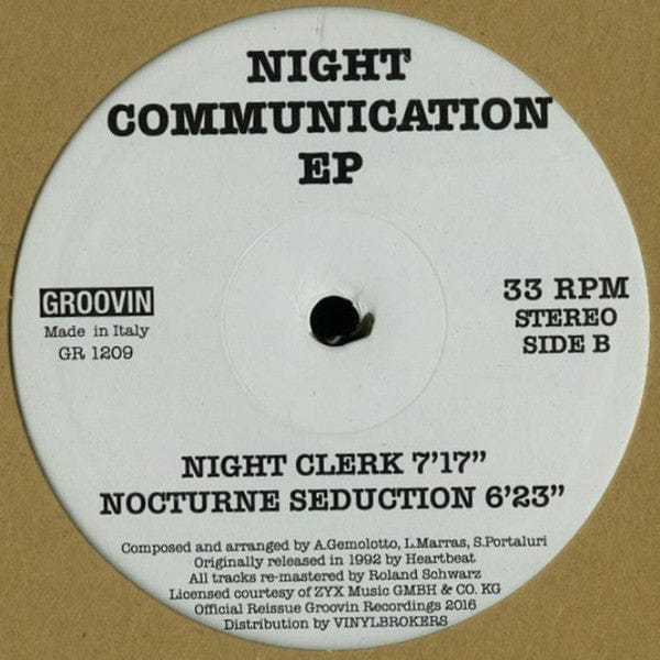 Night Communication – Night Communication EP (12", Groovin Recordings, 2016) Back Cover