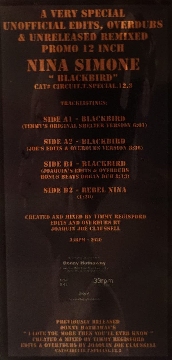 Nina Simone - Blackbird (Special Unofficial Edits & Overdubs 12") (12", Ltd, Promo, RP, Unofficial, Cle) on Circuit T Promo at Further Records