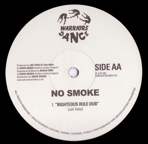No Smoke – Righteous Rule (12", Embassy Records, 2020) Back Cover