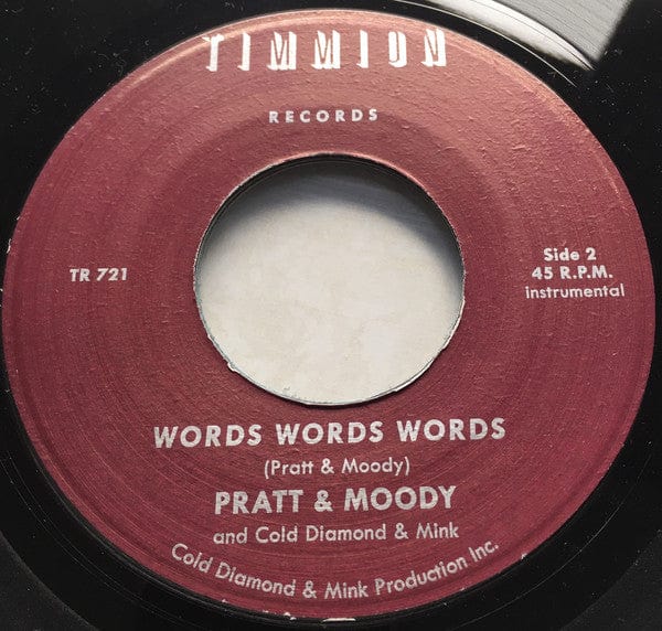 Pratt & Moody Cold Diamond & Mink – Words Words Words (7", Timmion Records, 2018) Back Cover