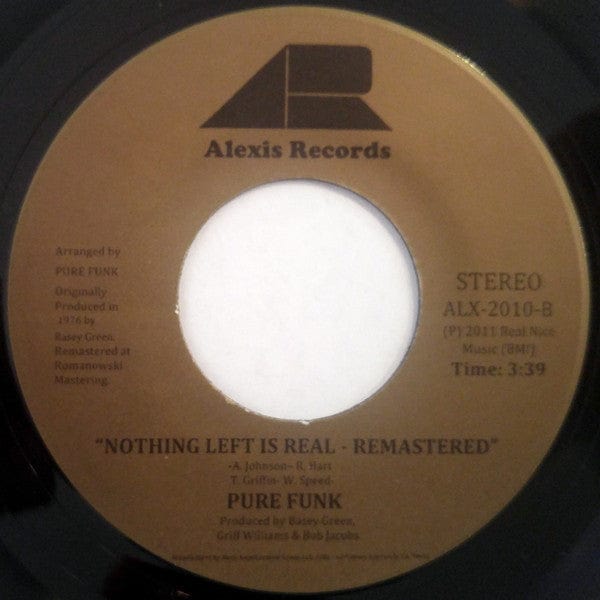 Pure Funk – Get Away / Nothing Left Is Real (7", Alexis Records, 2013) Back Cover
