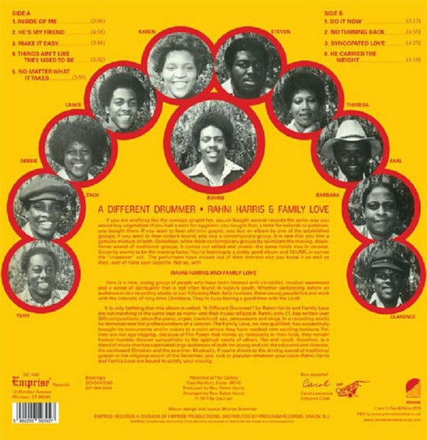 Rahni Harris Family Love – A Different Drummer (LP, Rain&Shine, 2019) Back Cover