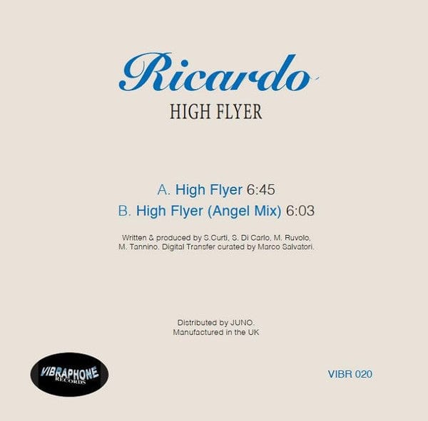 Ricardo – High Flyer (12", Vibraphone Records, 2019) Back Cover