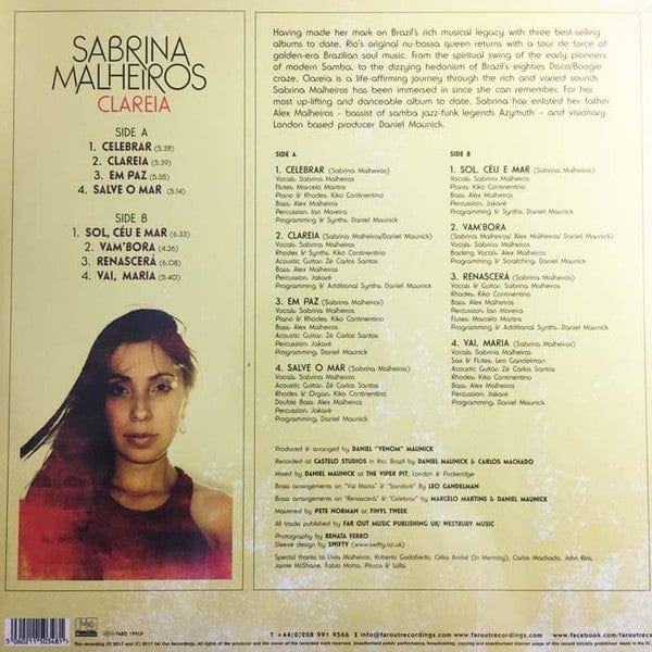 Sabrina Malheiros – Clareia (LP, Far Out Recordings, 2017) Back Cover