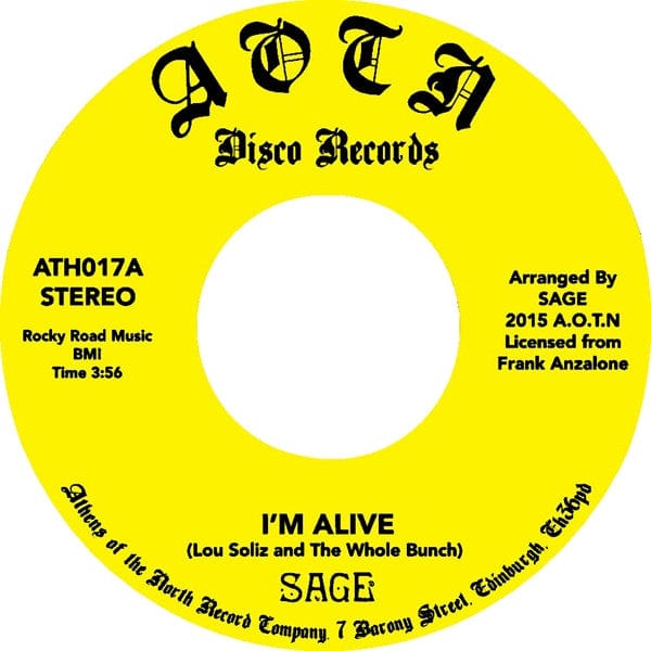 Sage – I'm Alive / Song For Yvonne (7", Athens Of The North, 2015) Front Cover