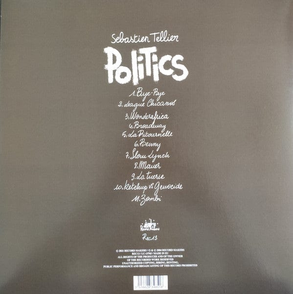 Sebastien Tellier – Politics (LP, Record Makers, 2021) Back Cover
