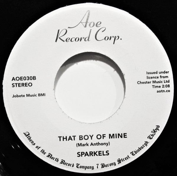 Sparkels – Try Love (One More Time) / That Boy Of Mine (7", AOE, 2018) Back Cover