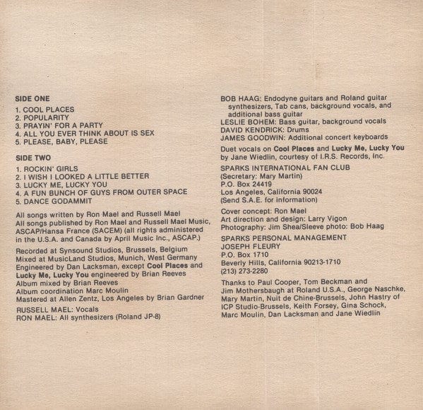 Sparks - In Outer Space (Cassette) Atlantic Cassette