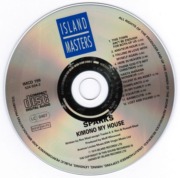 Sparks - Kimono My House (CD) Island Masters,Island Records CD 731453403421