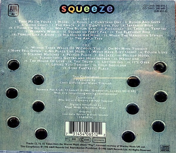 Squeeze – Excess Moderation (2xCD, A&M Records, 1996) Back Cover