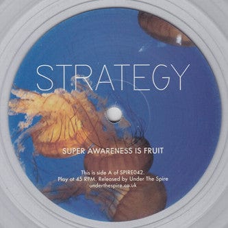Strategy – Super Awareness Is Fruit (12", Under The Spire, 2011) Back Cover