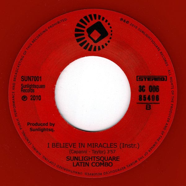 Sunlightsquare Latin Combo – I Believe In Miracles (7", Red, Sunlightsquare Records, 2020) Back Cover