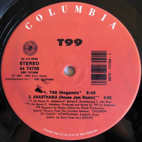 T99 – Anasthasia (12", Columbia, 1992) Image 4