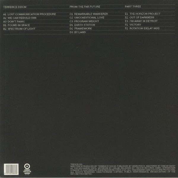Terrence Dixon – From The Far Future Pt. 3 (3x12", Tresor, 2020) Back Cover