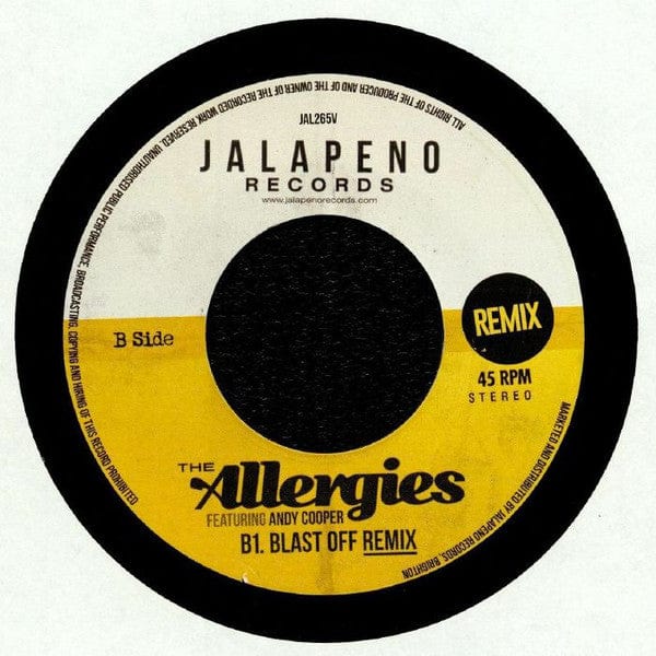 The Allergies Andy Cooper – Rock Rock / Blast Off (7", Jalapeno Records, 2018) Back Cover