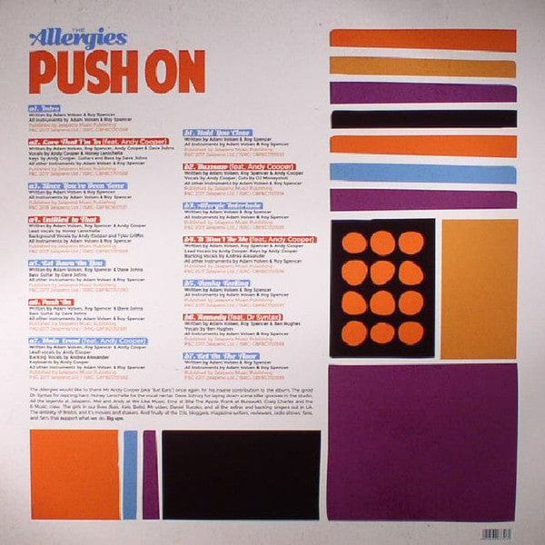 The Allergies – Push On (LP, Jalapeno Records, 2017) Back Cover