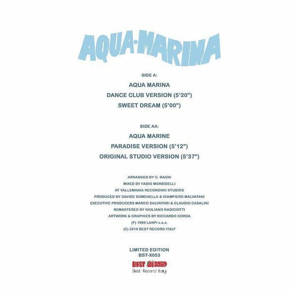 The Countach – Aqua Marina (12", Best Record Italy, 2019) Back Cover