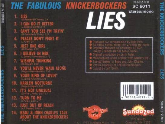 The Fabulous Knickerbockers – Lies (CD, Sundazed Music, 1993) Back Cover