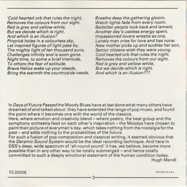 The Moody Blues - Days Of Future Passed (CD) Deram CD 0208314237249