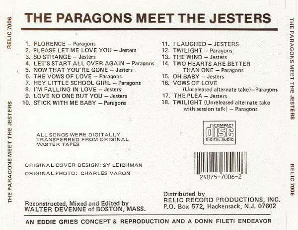The Paragons The Jesters – The Paragons Meet The Jesters (CD, Relic) Image 3