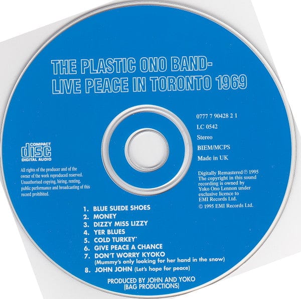 The Plastic Ono Band - Live Peace In Toronto 1969 (CD) Apple Records,Apple Records CD 077779042821
