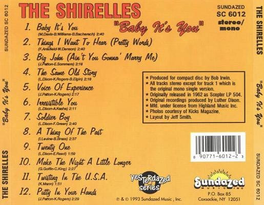 The Shirelles – Baby It's You (CD, Sundazed Music, 1993) Back Cover