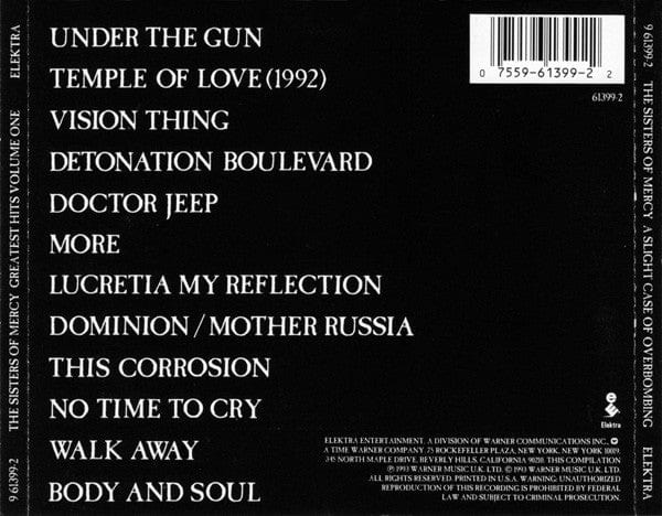 The Sisters Of Mercy - Greatest Hits Volume One - A Slight Case Of Overbombing (CD) Elektra,Elektra CD 075596139922