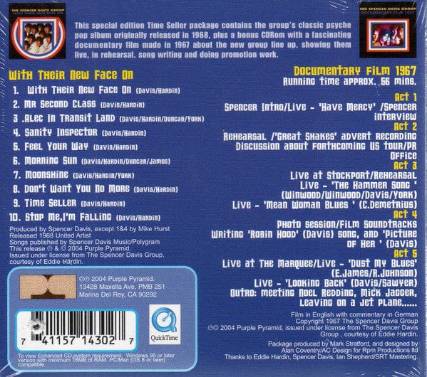 The Spencer Davis Group – With Their New Face On (Time Seller - Special Edition) (CD+CD, Purple Pyramid, 2004) Back Cover
