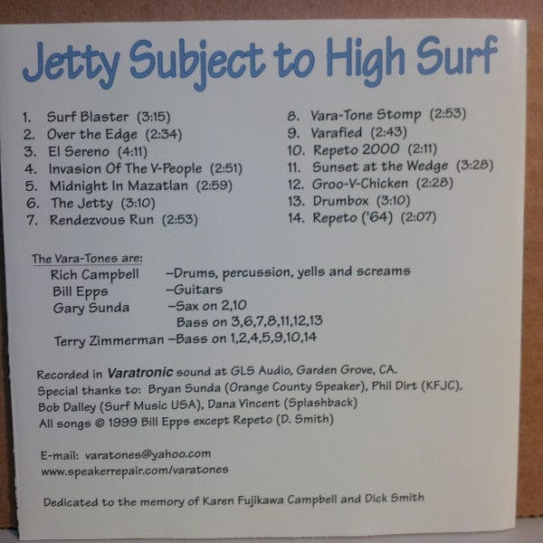The Vara-Tones – Jetty Subject To High Surf (CD, Veetone Records, 1999) Image 5