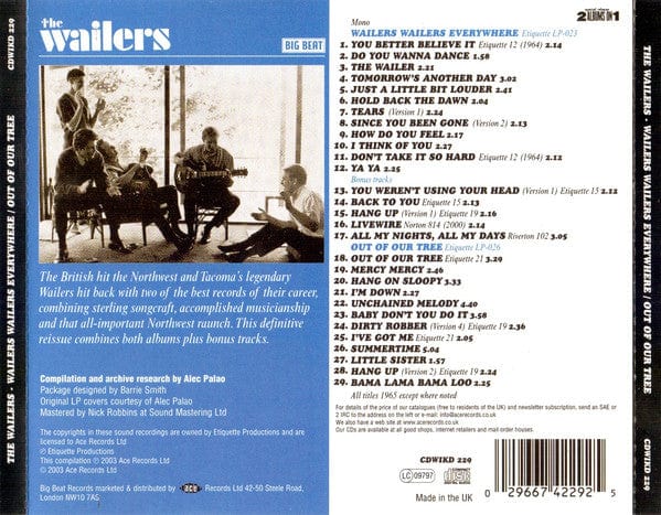 The Wailers – Wailers Wailers Everywhere / Out Of Our Tree (CD, Big Beat Records, 2003) Back Cover
