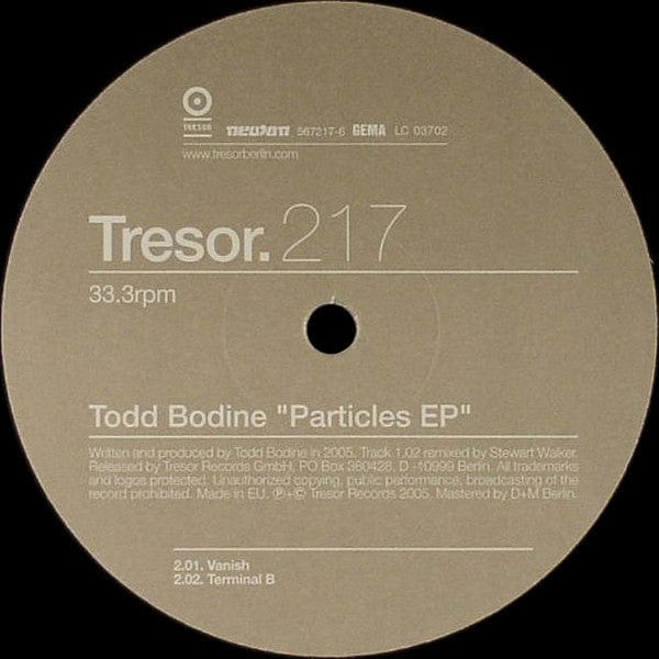 Todd Bodine – Particles EP (12", Tresor, 2005) Back Cover