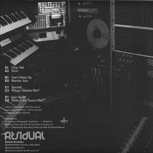 Todd Sines – Hi8us (2xLP, Residual Recordings, 2016) Back Cover