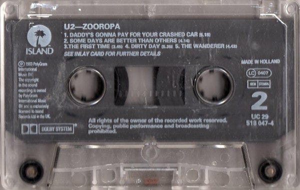 U2 – Zooropa (Cassette, Island Records, 1993) Image 5