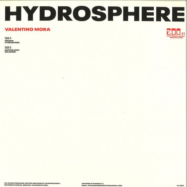 Valentino Mora – Hydrosphere (12", EDO, 2021) Back Cover