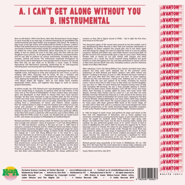Vance And Suzzanne - I Can't Get Along Without You (12") Kalita Records Vinyl 4062548000627