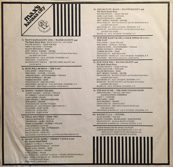 Various - 1976 Max's Kansas City (LP) Ram Records (6) Vinyl