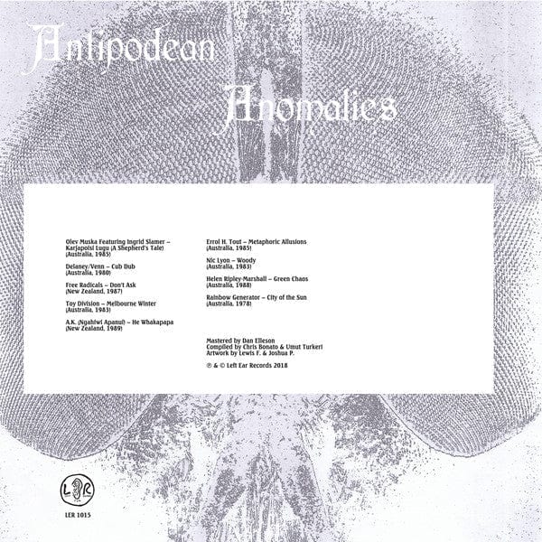 Various – Antipodean Anomalies (LP, Left Ear Records, 2018) Back Cover
