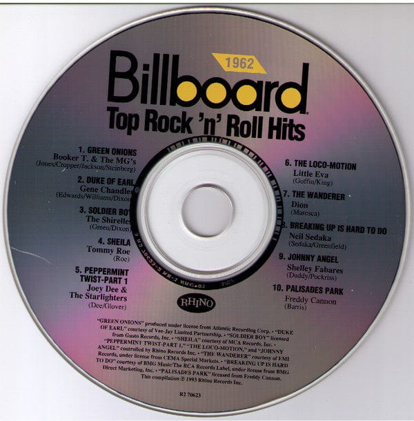 Various - Billboard Top Rock'N'Roll Hits - 1962 (CD) Rhino Records (2) CD 081227062323